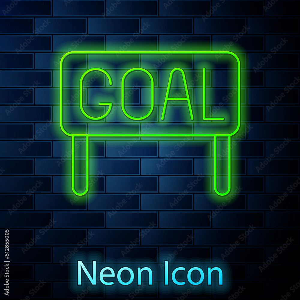 Glowing neon line Goal soccer football icon isolated on brick wall background. Vector Glowing neon line Goal soccer football icon isolated on brick wall background. Vector