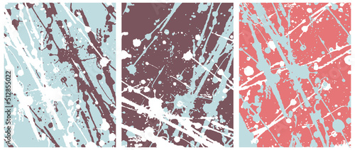 Hand Drawn Abstract Irregular Brush Spots Vector Layouts. Simple Dabs and Splashes on a Red, Blue and Brown Background. Cool Backdrop.