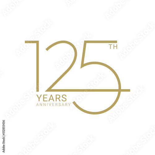 125 Year Anniversary Logo, Golden Color, Vector Template Design element for birthday, invitation, wedding, jubilee and greeting card illustration.