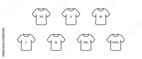 Size T-shirt icon set. Line flat style label or tag sign simbol. Isolated vector illustration