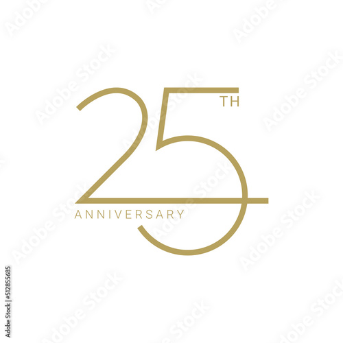 25 Year Anniversary Logo, Golden Color, Vector Template Design element for birthday, invitation, wedding, jubilee and greeting card illustration.