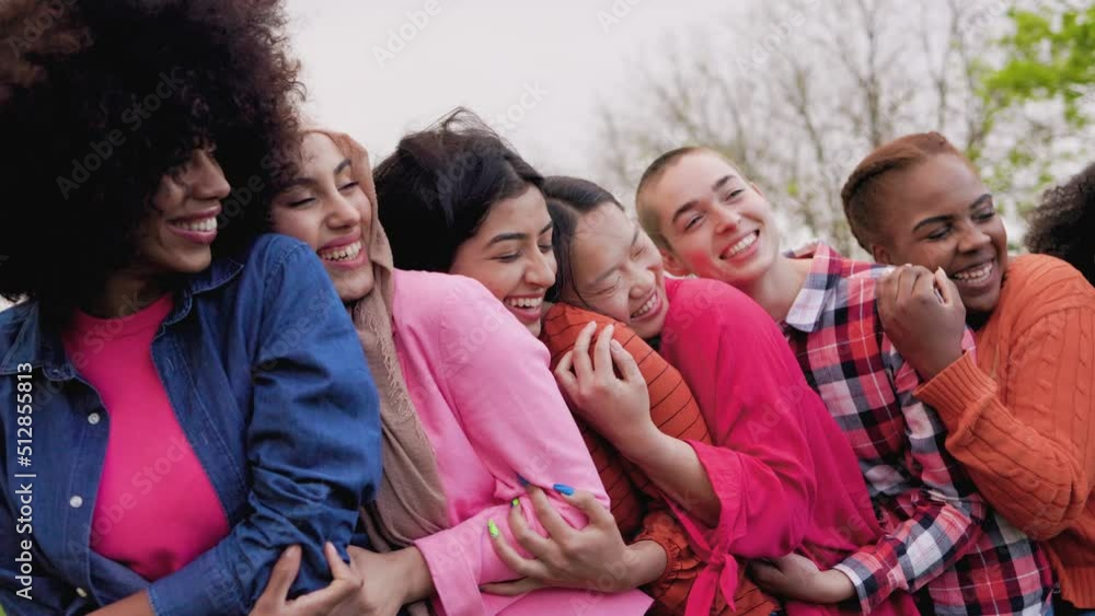 Multiethnic young women having fun together outdoor Multiethnic young women having fun together outdoor