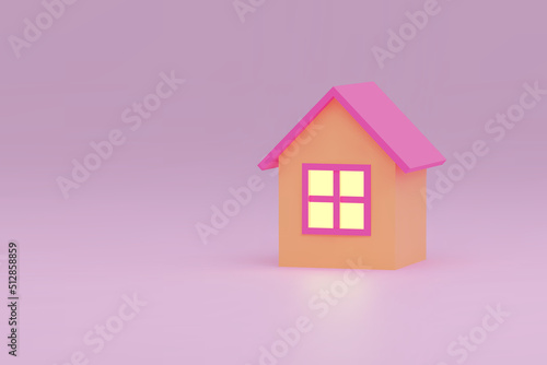 Minimal cute house isolated on pastel background. 3d rendering