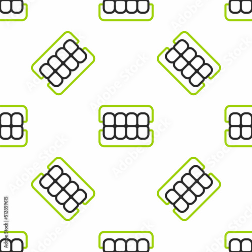 Line False jaw icon isolated seamless pattern on white background. Dental jaw or dentures, false teeth with incisors. Vector