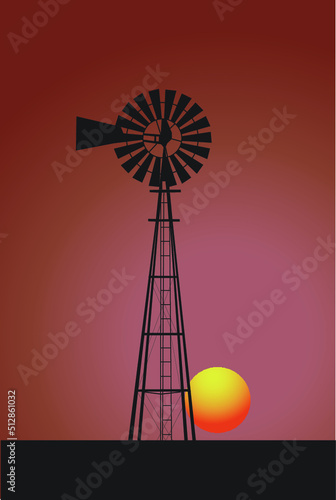 windmill on sunset