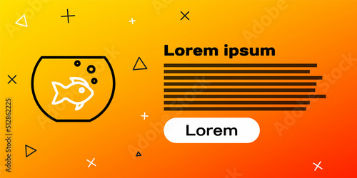 Line Aquarium with fish icon isolated on yellow background. Round glass aquarium. Aquarium for home and pets. Colorful outline concept. Vector