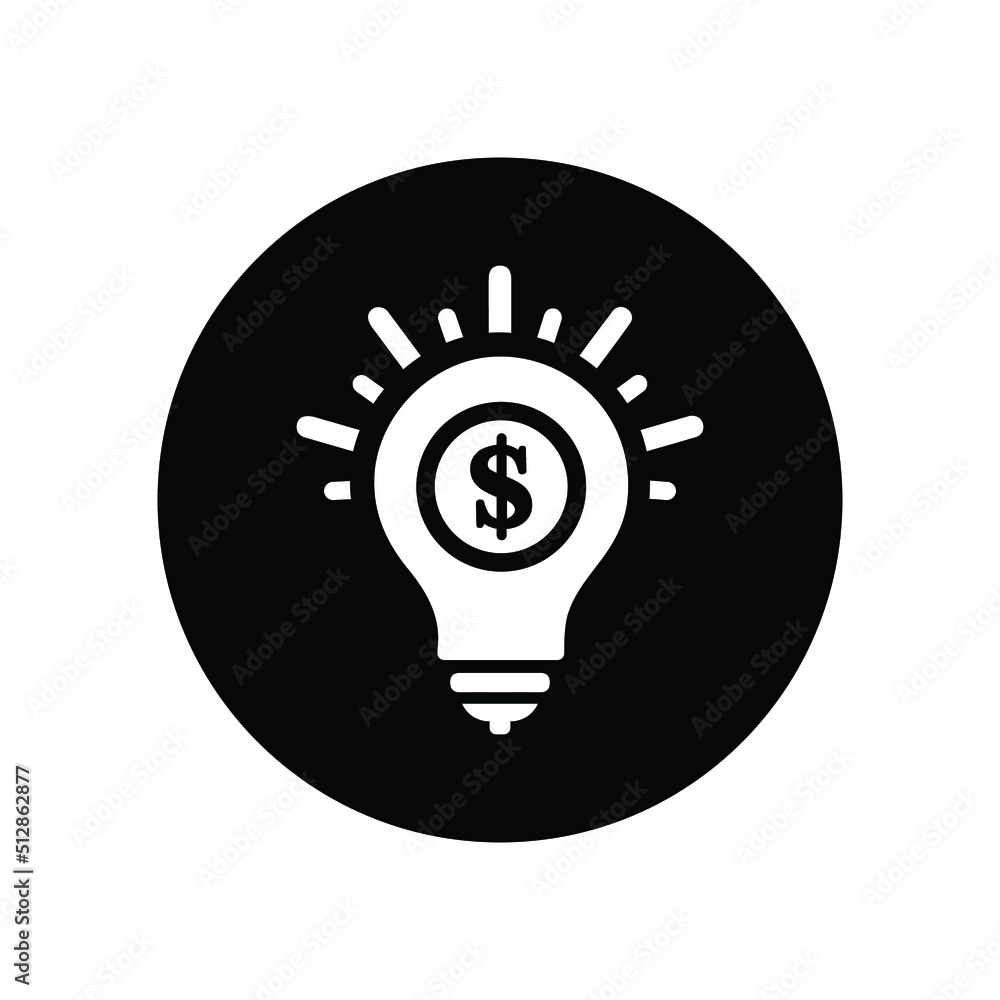 Bulb, dollar, business icon. Black vector design. Bulb, dollar, business icon. Black vector design.