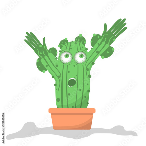 cute surprised cactus or succulent character, vector cartoon illustration in flat style