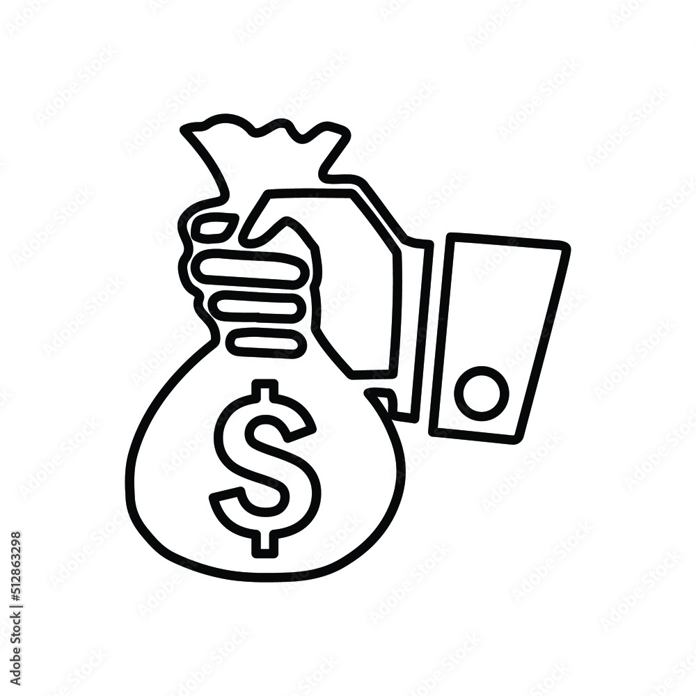 Bag, coins, dollar line icon. Outline vector. Bag, coins, dollar line icon. Outline vector.