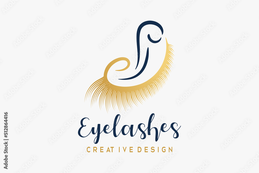 Fototapeta premium Eyelash logo with eyelash silhouette in creative concept s shape, logo for make up or beauty salon