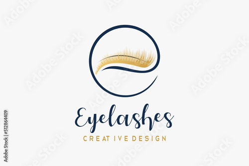Eyelash logo with eyelash silhouette in creative concept shape letter e in circle, logo for make up or beauty salon