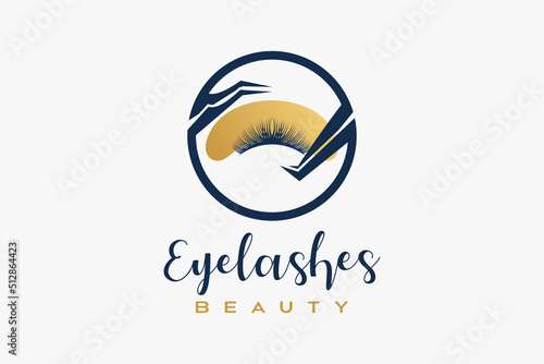 Eyelash logo with eyelash silhouette combined with tweezers in creative concept, logo for make up or beauty salon