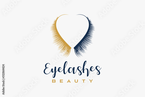 Eyelash logo with heart shape eyelashes silhouette in creative concept, logo for make up or beauty salon