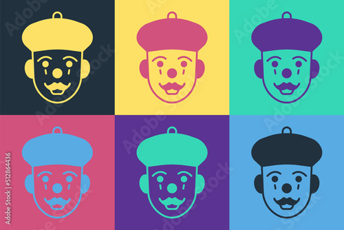 Pop art French mime icon isolated on color background. Vector