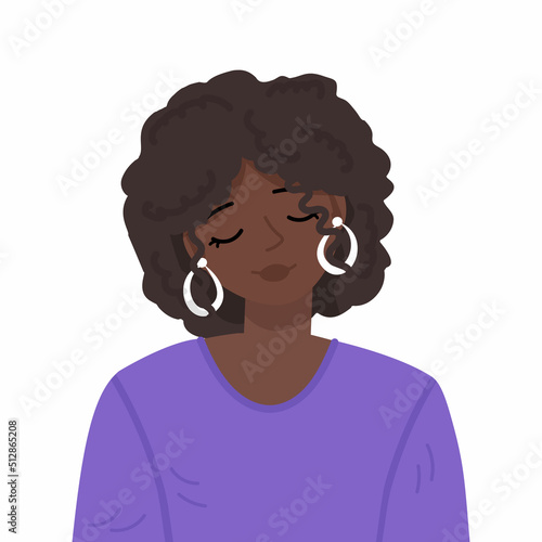 Pretty female wearing casual sweater and long earings. Self love and self care concept.