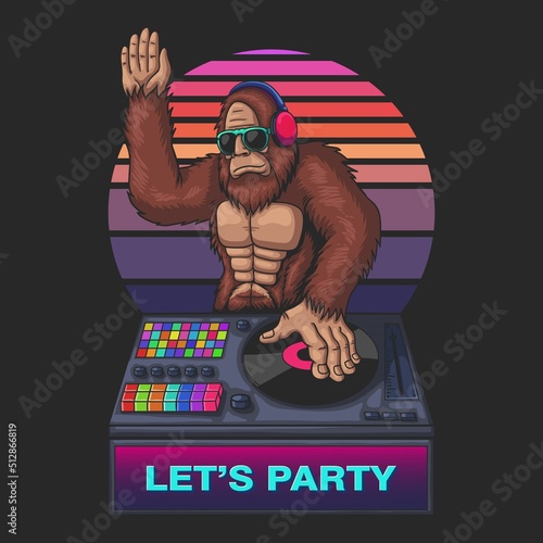 Bigfoot cool play dj vector illustration