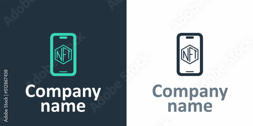 Logotype Mobile with art store app icon isolated on white background. Technology of selling NFT tokens for cryptocurrency. Non fungible token. Logo design template element. Vector