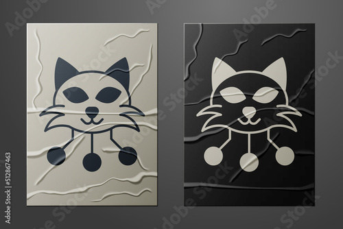 White NFT Digital crypto art icon isolated on crumpled paper background. Non fungible token. Paper art style. Vector