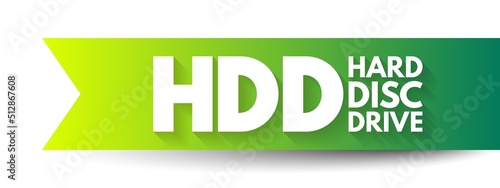 HDD Hard Disc Drive - electro-mechanical data storage device that stores and retrieves digital data, acronym text concept background