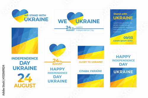 Ukraine. Independence Day. Banner Templates. Blue yellow heart, abstract backgrounds