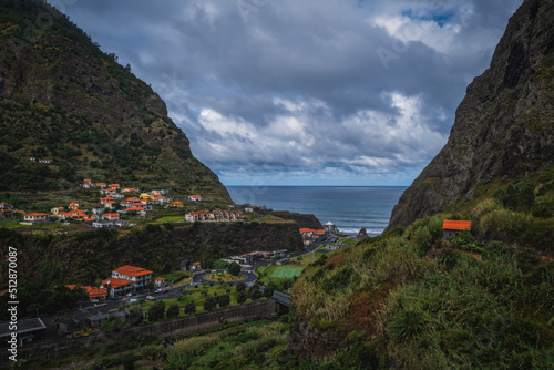 Sao Vicente or San Vicente, Madeira, Portugal - October 2021: The fragment view of Sao Vicente village from mountain