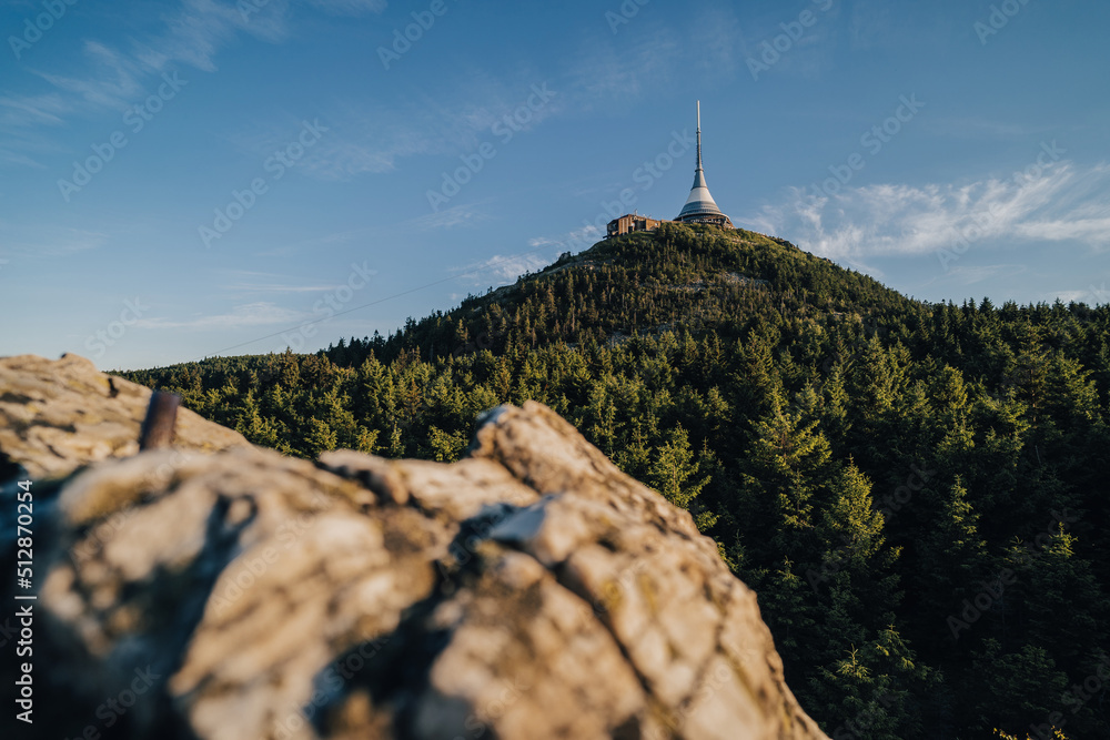 Fototapeta premium The summit of Jested mountain above city of Liberec, Czech republic. Jested, Jizerske mountains, Czechia.