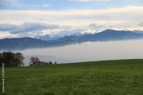 Morning fog with the alps in the background