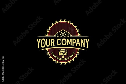 Vintage gear machinery logo label business branding template