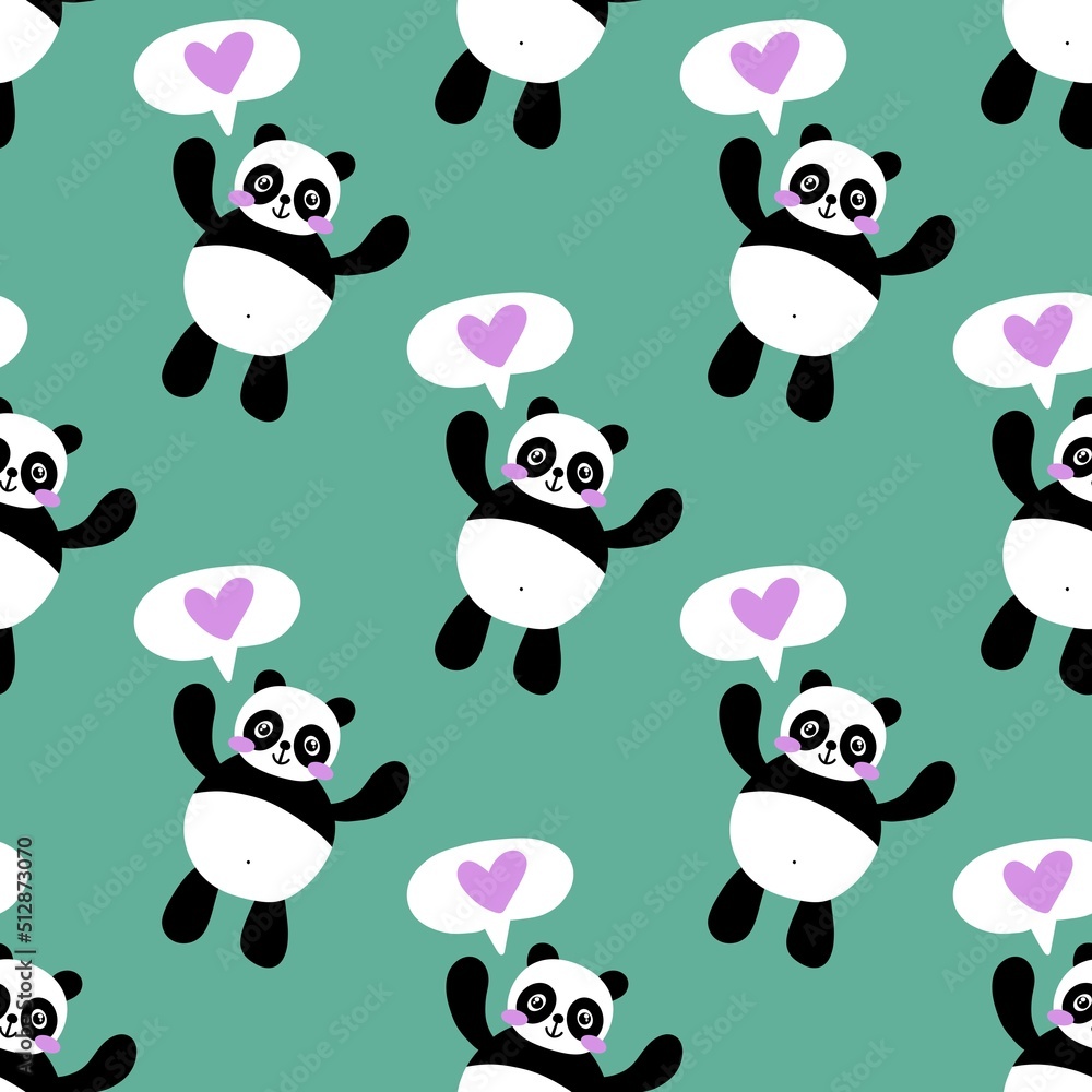 Cartoon seamless kawaii panda pattern for kids and fabrics and textiles ...