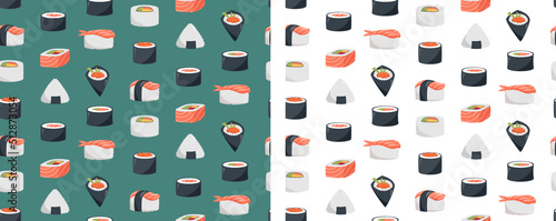 Seamless pattern with sushi design. Cute vector illustrations