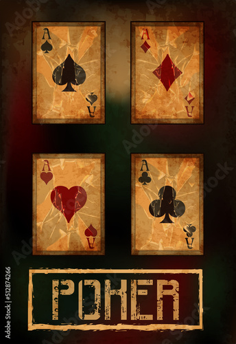 Vintage poker cards, casino background, vector illustration