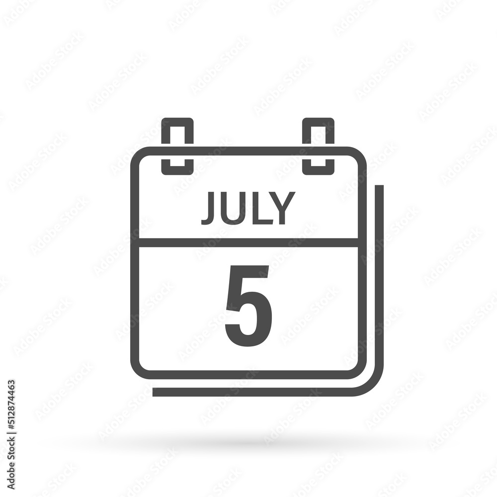 July 5, Calendar icon with shadow. Day, month. Flat vector illustration. July 5, Calendar icon with shadow. Day, month. Flat vector illustration.
