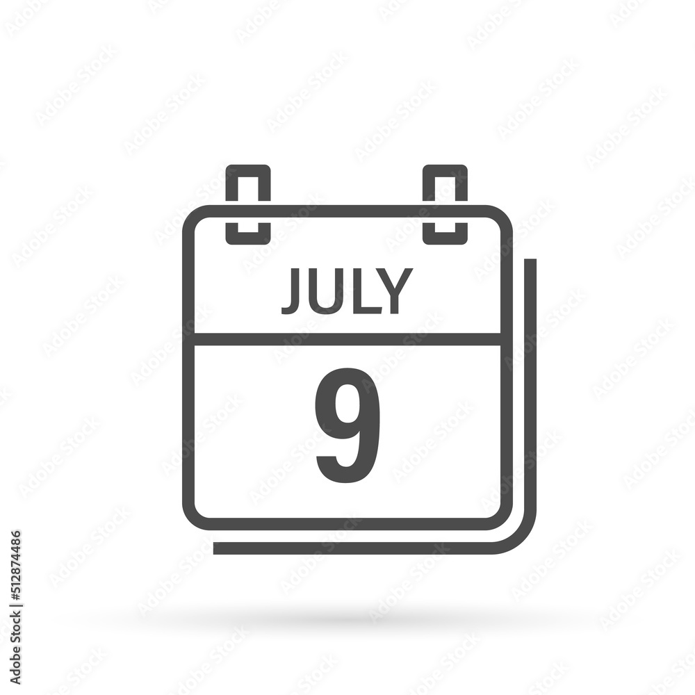 July 9, Calendar icon with shadow. Day, month. Flat vector illustration. July 9, Calendar icon with shadow. Day, month. Flat vector illustration.
