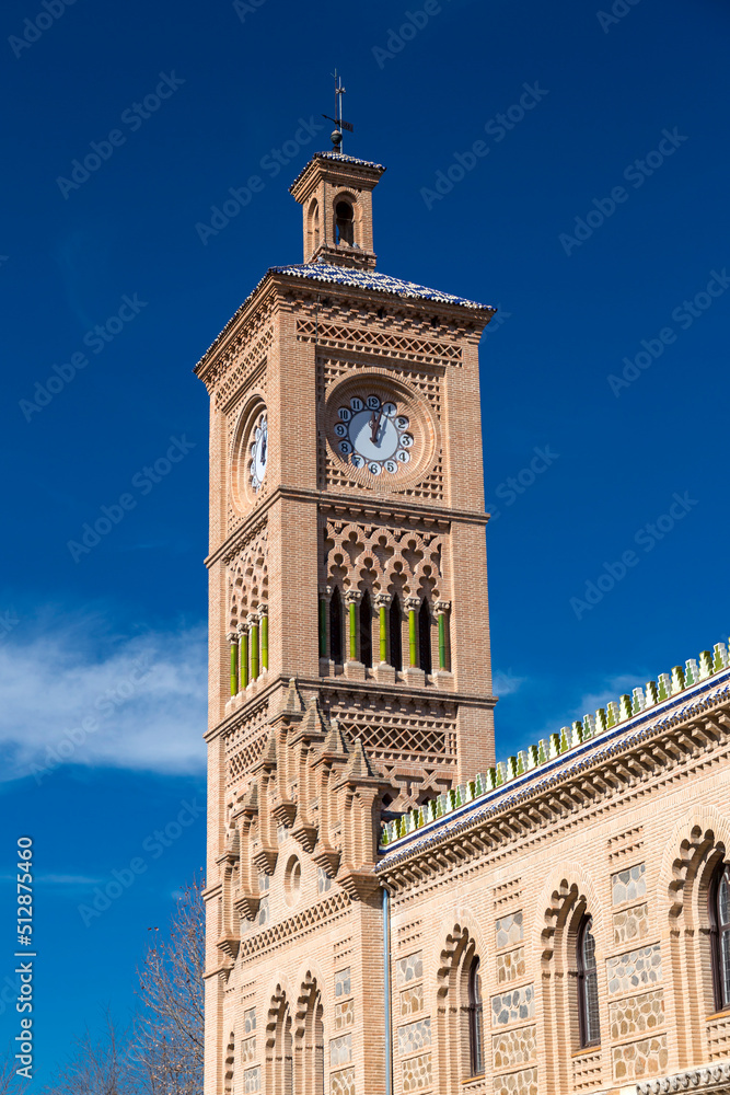Mudejar style ornate building of the train station of Toledo, Spain