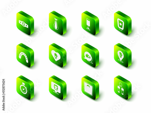 Set Punching bag, Boxing training paws, glove, Jump rope, Bathroom scales and helmet icon. Vector