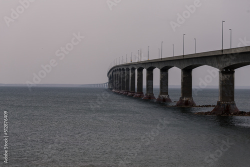 Confederation Bridge, a box girder bridge, the longest bridge on ice-covered water in Canada. It links Prince Edward Island to New Brunswick at Northumberland Strait and costed C$1.3 billion.