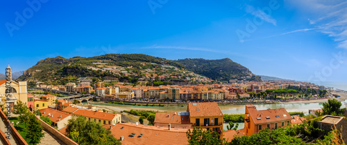 Beautiful panoramic view of Ventimiglia in Italy, Liguria. Ligurian Riviera, province of Imperia © SNAB