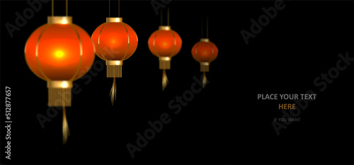 Dark background with chinese lantern. Glow paper lantern and place for a text.
