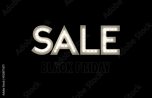 Sale. Text with lamps for black fiday background
