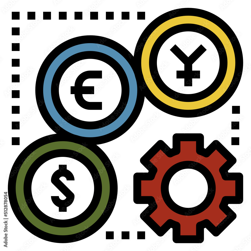 Monetary system outline filled color icon Monetary system outline filled color icon