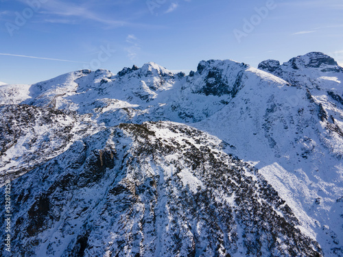 Aerial winter landscape of Rila Mountain near Malyovitsa peak, Bulgari