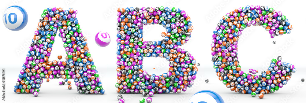 Alfabet lottery balls. Letters A, B, C. 3D illustration. Bingo alphabet 3D isolated in white background. Alfabet lottery balls. Letters A, B, C. 3D illustration. Bingo alphabet 3D isolated in white background.