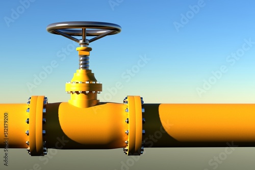 Yellow gas pipe stopcock. 3D Illustration