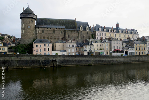 View of Laval (France) and its castle from the river Mayenne photo