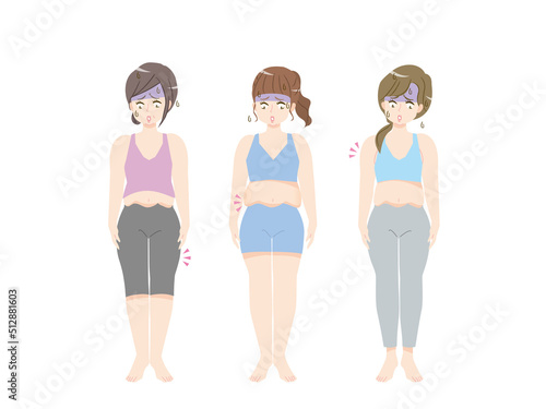 太ってショックを受ける女性達のイラスト素材