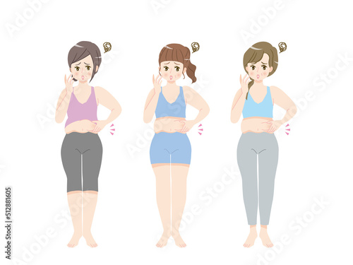 太ってショックを受ける女性達のイラスト素材
