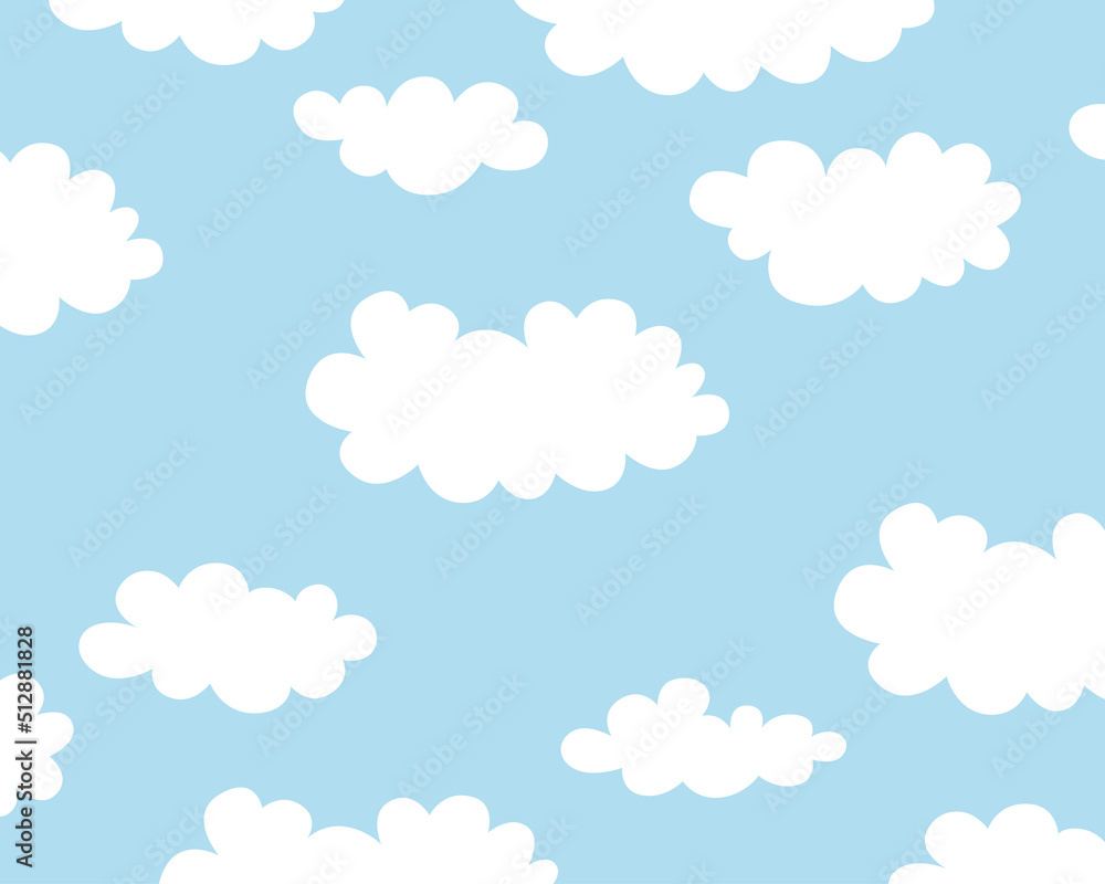 Blue sky and white clouds flat vector background