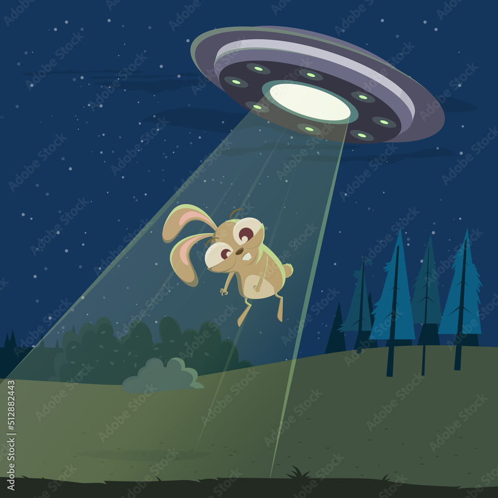 funny cartoon illustration of a rabbit ufo abduction Stock Vector | Adobe  Stock
