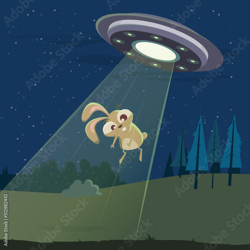 funny cartoon illustration of a rabbit ufo abduction
