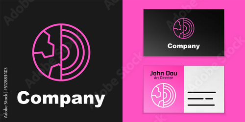 Pink line Earth core structure crust icon isolated on black background. Logo design template element. Vector